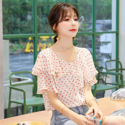 Blusa Retro de Verano con Volantes y Lunares en Chifón - Image 10