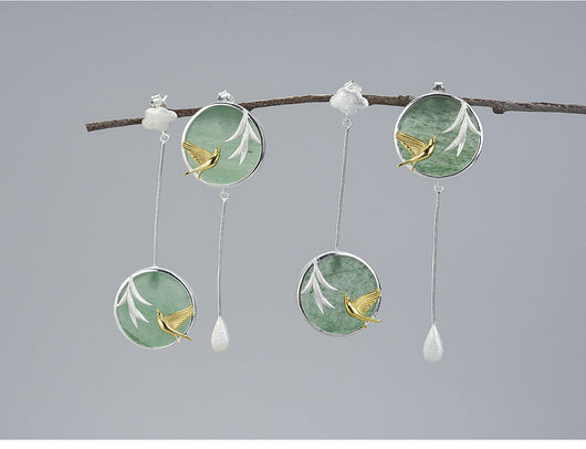 Aretes de Plata S925 Estilo Retro Guochao con Piedra Natural y Diseño Asimétrico de Nubes - Image 15
