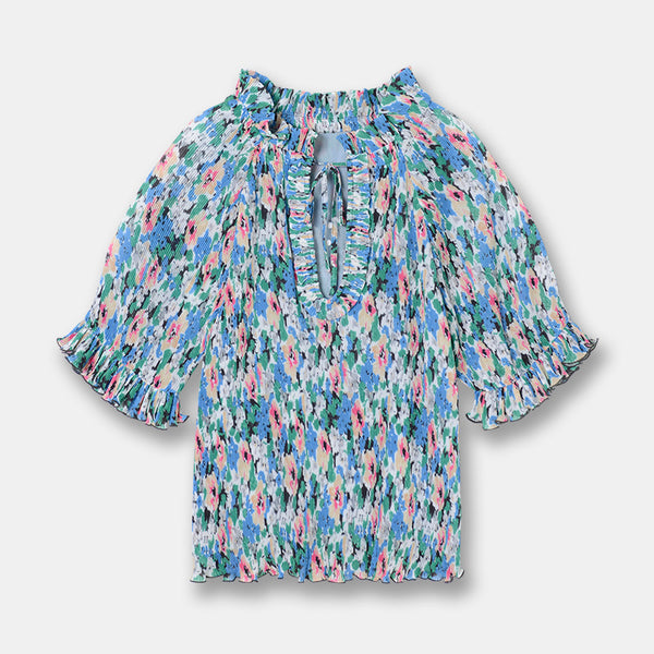 Blusa Georgette Estampada con Mangas Tres Cuartos y Detalles en Chifón - Image 4