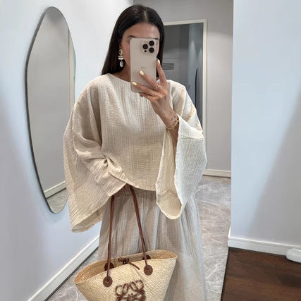 Conjunto Elegante de Blusa Suelta Blanca y Falda Larga - Image 2