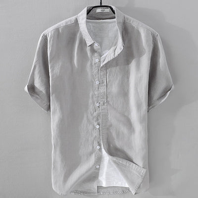Camisa de Lino Puro Manga Corta Transpirable para Hombre - Image 13