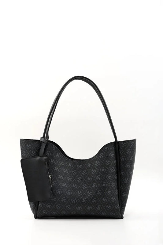 Bolso de Cuero Sintético Monogram Black SHK108 para Mujer con Billetera y Neceser