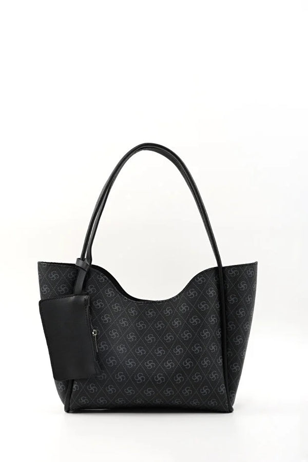 Bolso de Cuero Sintético Monogram Black SHK108 para Mujer con Billetera y Neceser