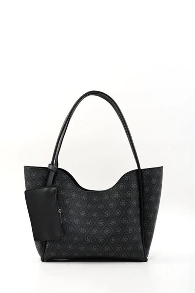 Bolso de Cuero Sintético Monogram Black SHK108 para Mujer con Billetera y Neceser