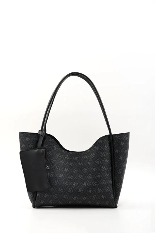 Bolso de Cuero Sintético Monogram Black SHK108 para Mujer con Billetera y Neceser