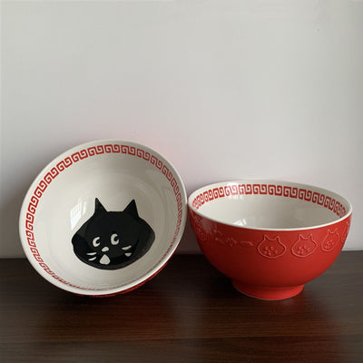 Tazón de Cerámica para Fideos Instantáneos con Gato Sorprendido en Relieve