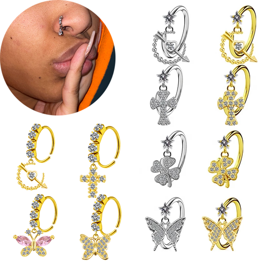 Aro Piercing Nasal Bisagra Mariposa con Zirconia - Tabique Elegante