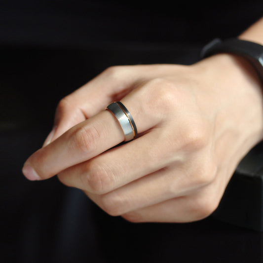 Anillo de Tungsteno y Oro para Hombre - Diseño Rasa Oro Rosa