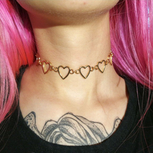 Collar Corazón Hueco Bicolor Coreano - Joya de Declaración de Amor para Novia