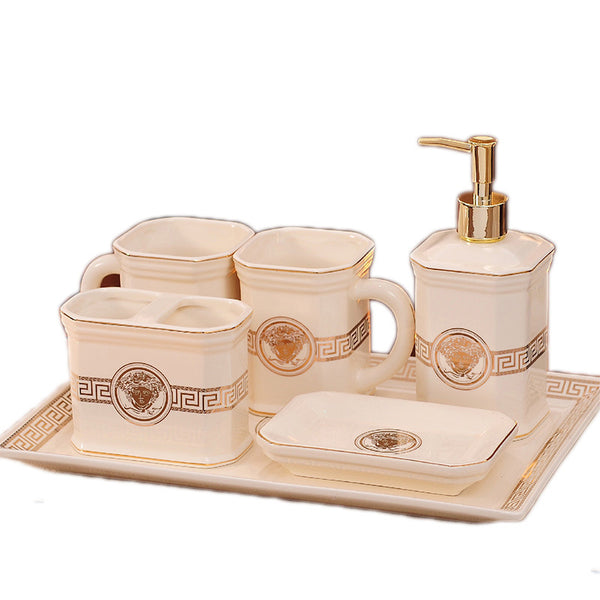 Set de 5 Piezas de Cerámica para Baño - Vasos para Cepillado e Enjuague
