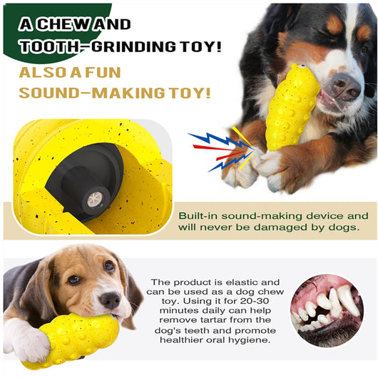 Bright green caterpillar-shaped dog chew toy with a smiling face and textured body. A beagle puppy holds a smaller version of the toy. - Image 4