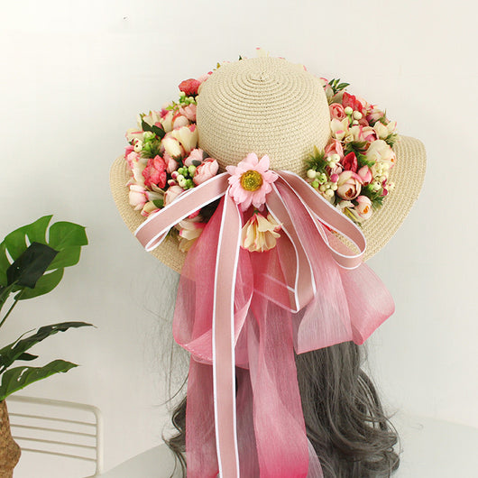 Sombrero de Paja Artesanal con Ala Ancha y Flores para Mujer - Image 10