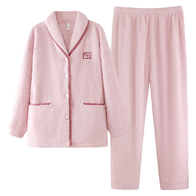 Pijama de Pareja Franela Gruesa Coral Fleece Manga Larga Abrigado - Image 5