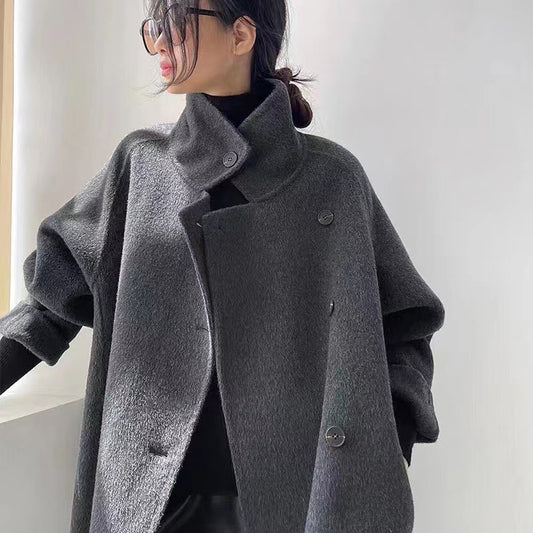 Cardigan Largo Reversible de Cachemira con Cuello Alto Versátil
