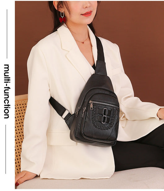 Bolso de Cuero PU Texturizado con Compartimento en el Pecho - Image 25