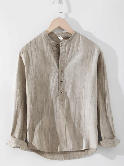 Camisa de Lino Manga Larga con Cuello Mao Estilo Retro - Image 9