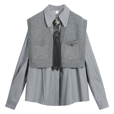 Conjunto Universitario: Blusa Tejida con Chal y Falda Plisada - Image 12