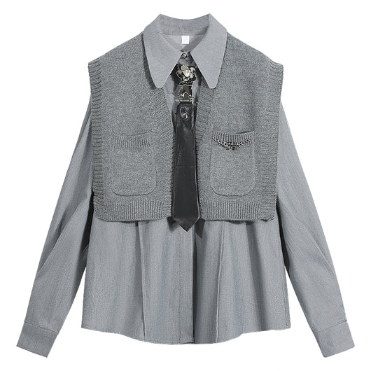 Conjunto Universitario: Blusa Tejida con Chal y Falda Plisada - Image 12