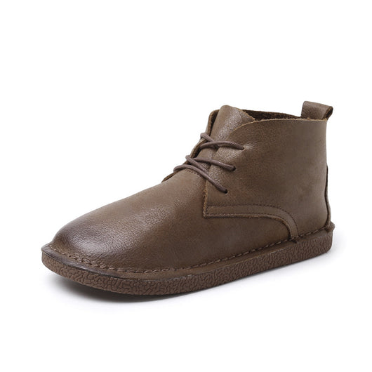Botas de Cuero Retro Artesanales con Suela Plana y Cordones - Image 7