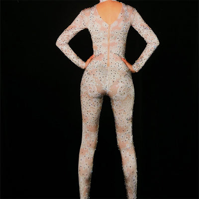 Jumpsuit Estampado con Diamantes Completos para Mujer de Manga Larga - Image 3