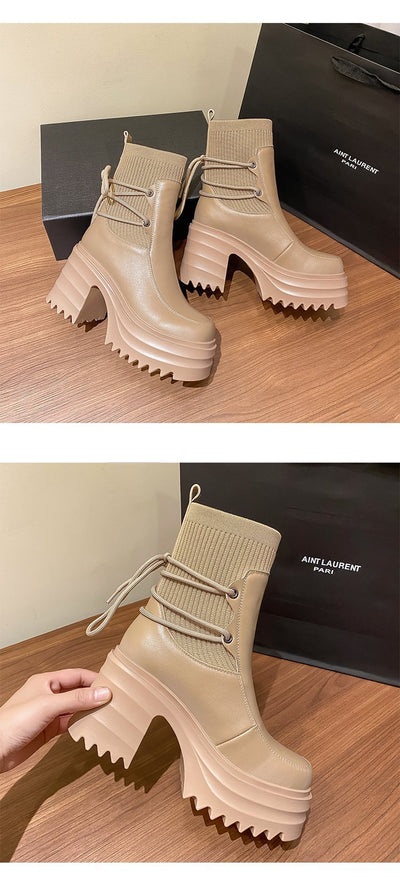 Botas Martin Estilo Británico con Suela Gruesa y Tejido para Mujer - Image 12