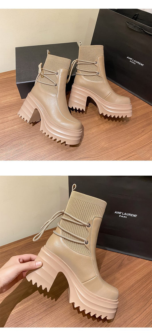 Botas Martin Estilo Británico con Suela Gruesa y Tejido para Mujer - Image 12