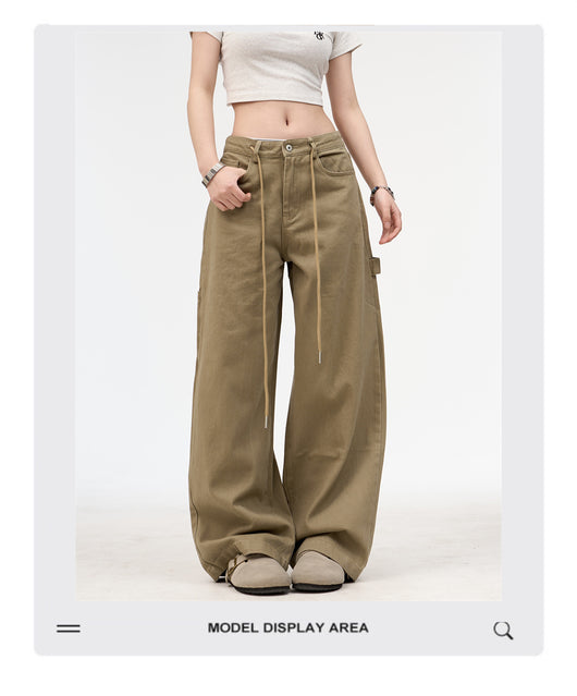 Pantalón Cargo Recto con Bordado de Alfabeto Retro y Múltiples Bolsillos para Mujer - Image 10
