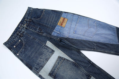 Jeans Vintage Deconstruido con Parches Pesados Lavado Retro - Image 37