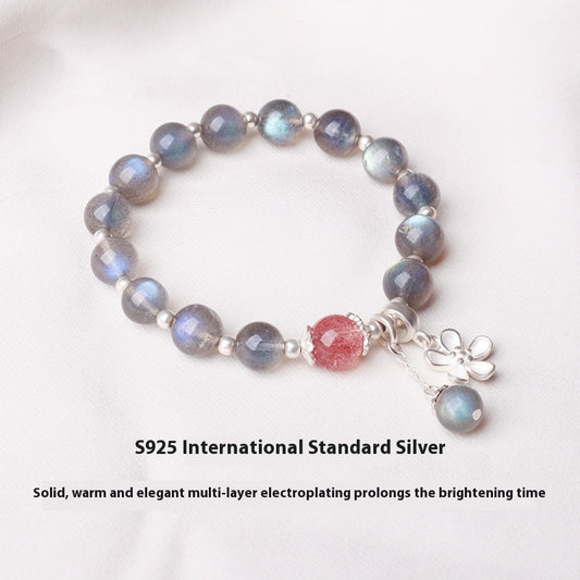 Pulsera Cristal Plata 925 Flores de Miel - Luz de Luna Lima y Fresa