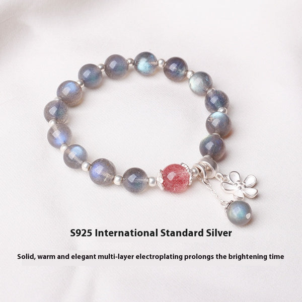 Pulsera Cristal Plata 925 Flores de Miel - Luz de Luna Lima y Fresa