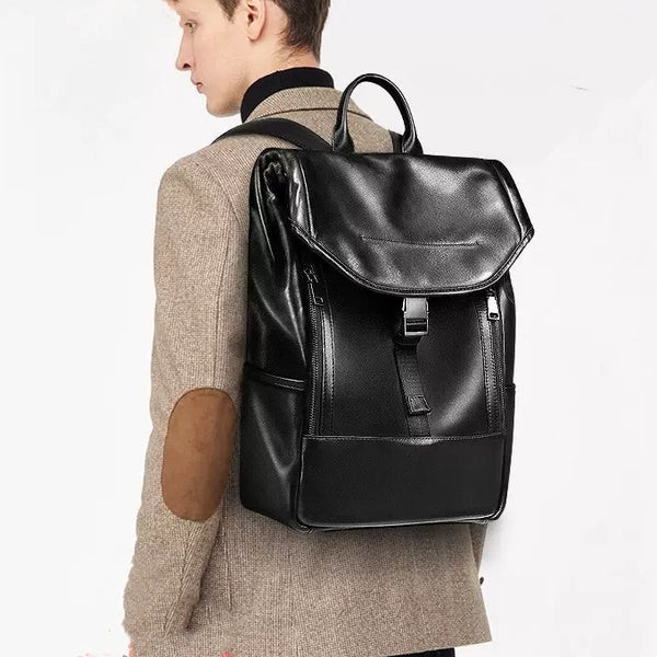 Mochila de Cuero Genuino para Hombre - Gran Capacidad