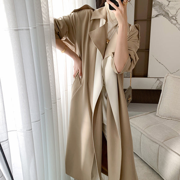 Abrigo Gabardina Bicolor Clásico para Mujer Talla Grande