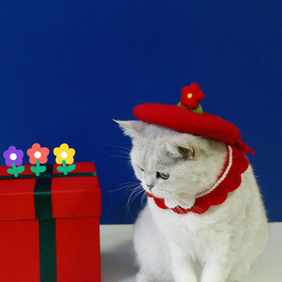 Sombrero Floral de Lana Cardada para Mascotas - Image 19