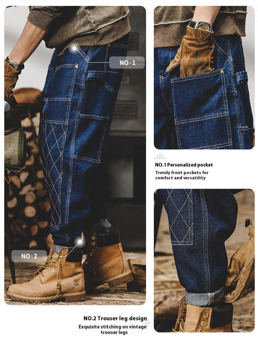 Pantalones Vaqueros Retro Holgados para Hombre con Costuras Brillantes - Image 10