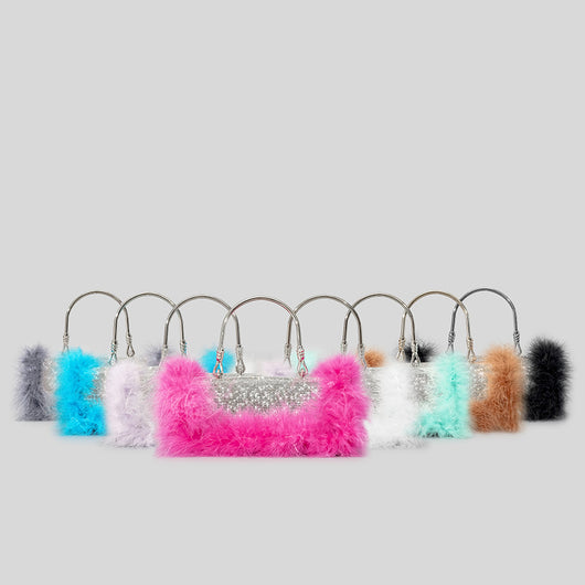 Bolso de Hombro Crossbody con Incrustaciones de Diamantes y Pelo de Avestruz - Image 10