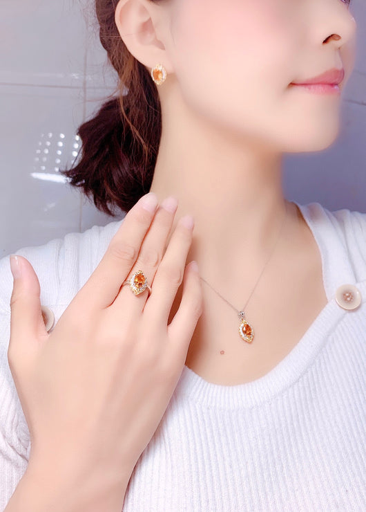 Conjunto de Citrino: Anillo, Colgante y Aretes - Image 7