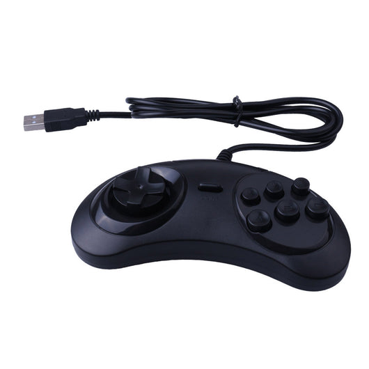 Black USB computer game controller with a classic design, featuring a D-pad, six action buttons, and a start button. - Image 10