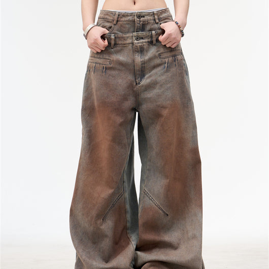 Jeans Retro Americano Cintura Doble Efecto Lavado para Mujer - Image 12