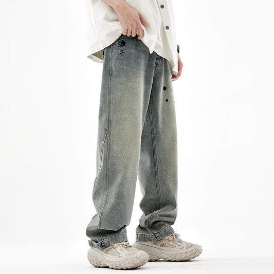 Pantalones Rectos Anchos Lavados Vintage para Hombre - Image 2