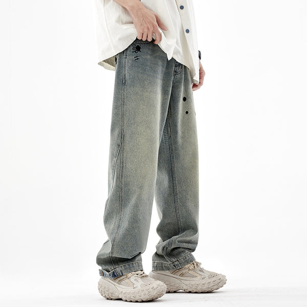 Pantalones Rectos Anchos Lavados Vintage para Hombre