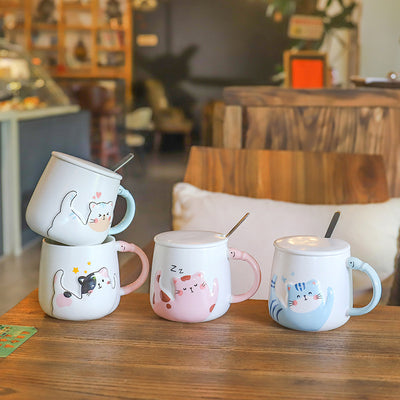 Taza Cerámica Gato Adorable con Tapa y Cuchara para Oficina - Image 8