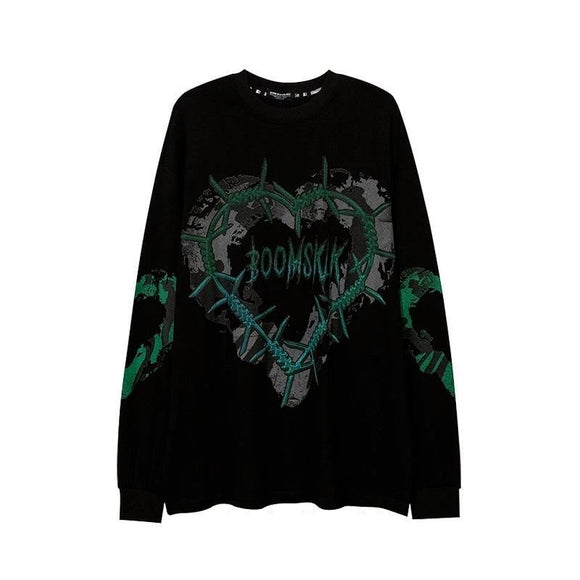 Sudadera Oversize Gótica Punk con Estampado - Manga Larga Estilo Harajuku