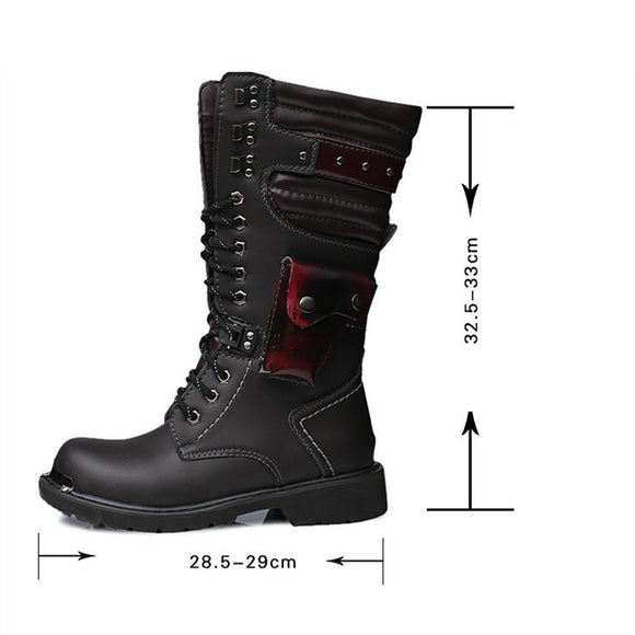 Botas Militares Altas de Cuero para Hombre con Detalles de Trabajo