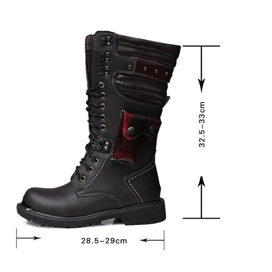 Botas Militares Altas de Cuero para Hombre con Detalles de Trabajo - Image 8