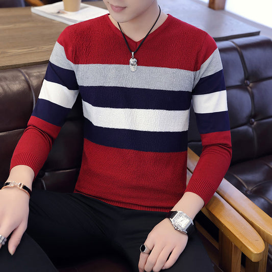 Suéter Cuello V Hombre Estilo Coreano Manga Larga