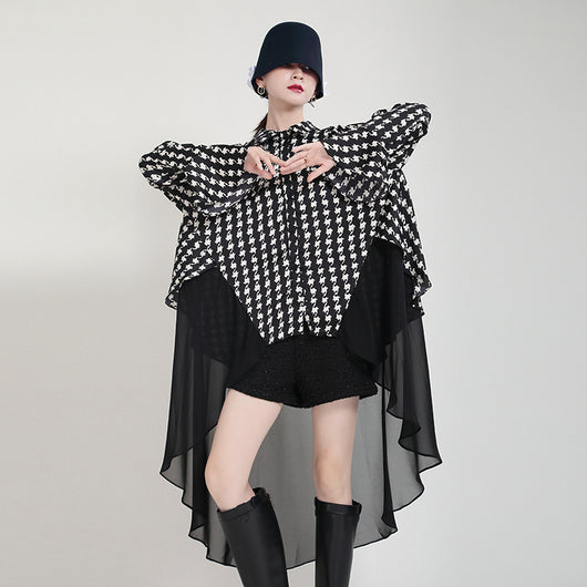 Vestido Camisero Estampado con Mangas Acampanadas Efecto Dos Piezas