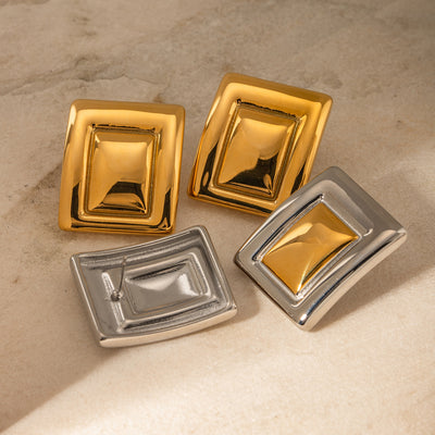 Aretes Rectangulares en Oro 18K con Acero Inoxidable - Diseño Europeo Moderno - Image 2