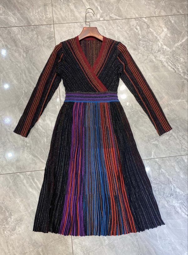 Vestido Otoñal Cintura Alta Rayas Arcoíris Degradado - Image 6
