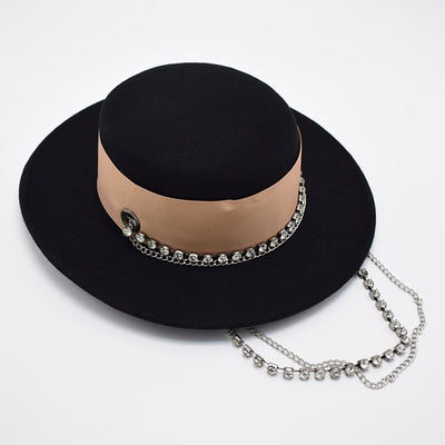 Sombrero de Fieltro para Mujer con Ala Ancha y Cadena de Perlas - Image 9