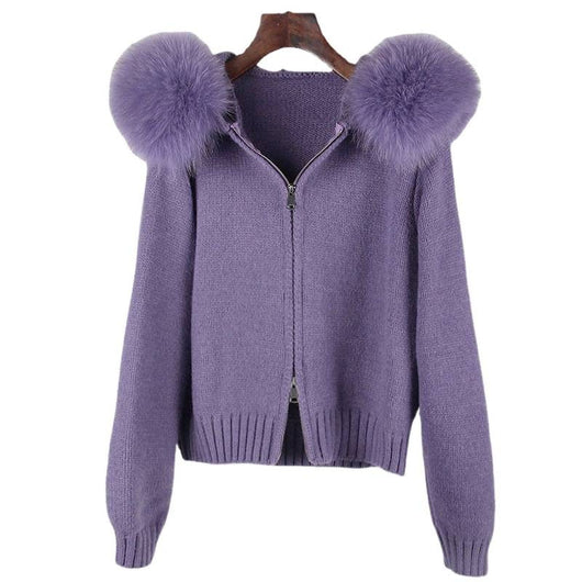 Abrigo de Primavera para Mujer con Cuello de Zorro Real y Capucha - Image 5